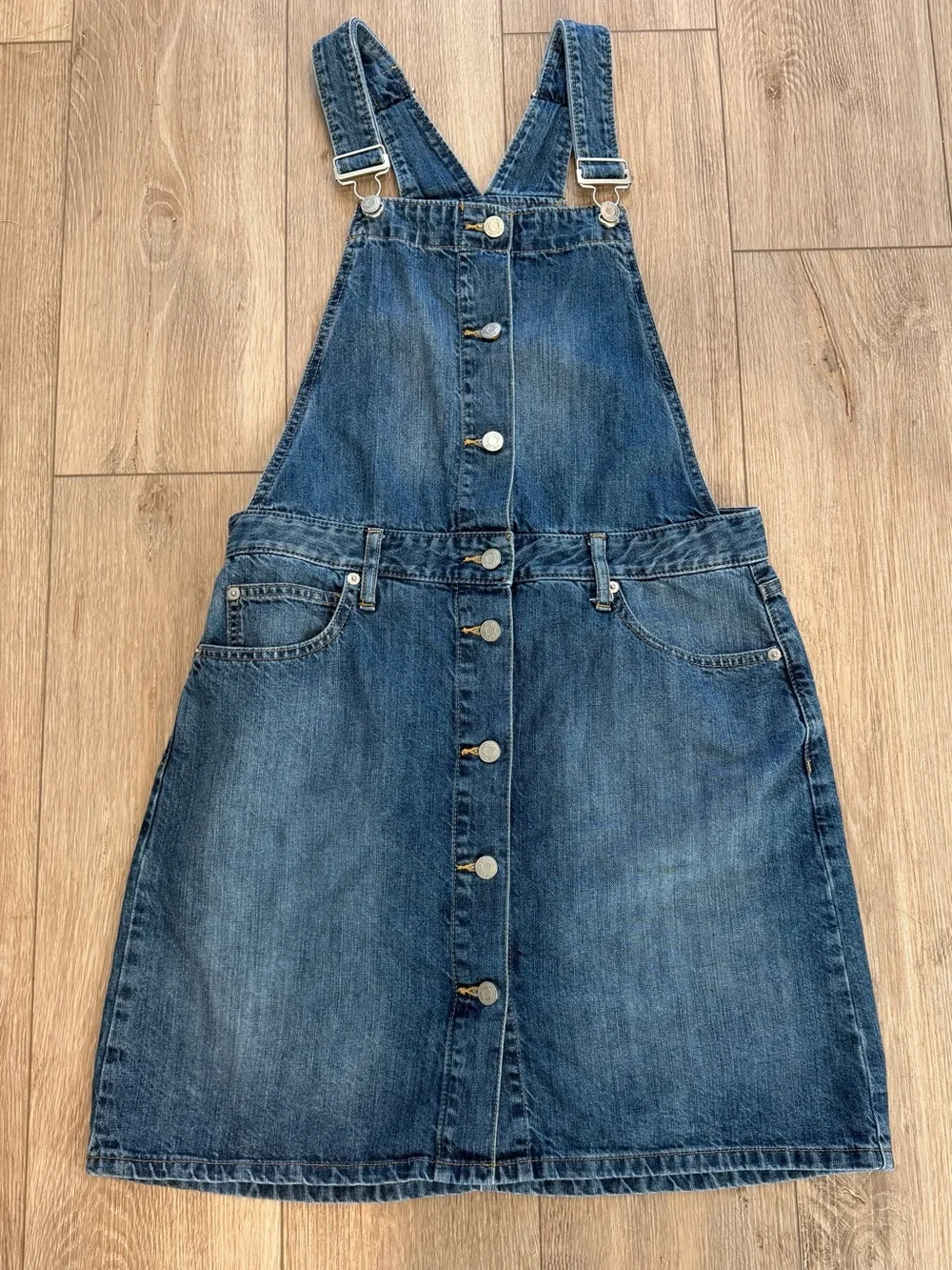 Gap Denim Button-Front Overall Dress in Medium Blue